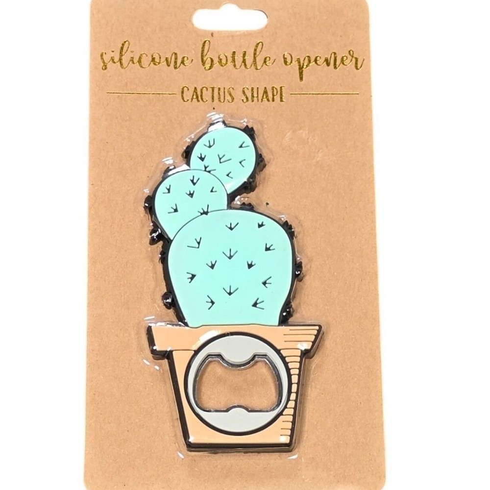 TMD Retail Cactus Silicone Bottle Opener Green Tan Novelty Bar Tool NWT